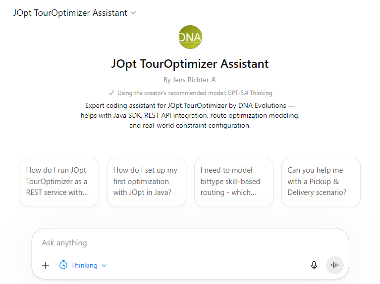 JOpt TourOptimizer AI Assistant